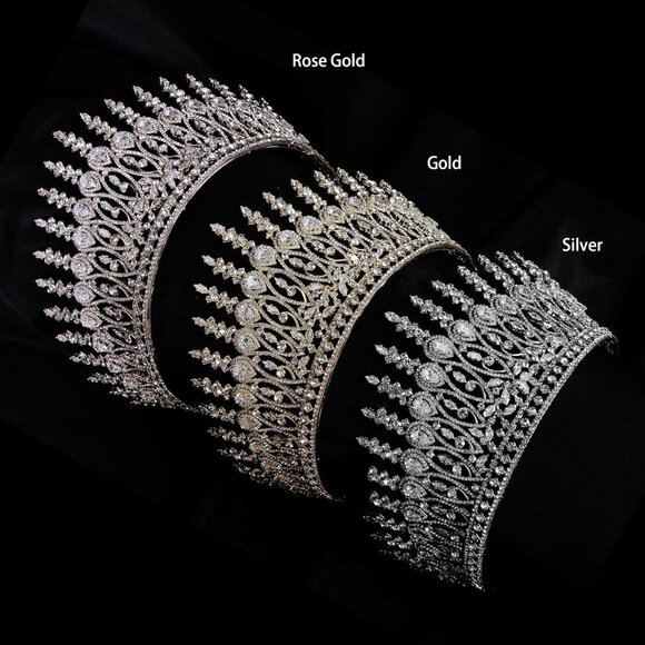 Tall Wedding Tiaras for Bride Large Queen Crowns 5A Cubic Zirconia Princess Brid - Picture 7 of 9